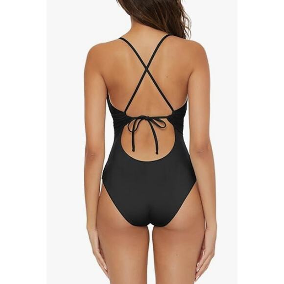 BECCA Standard Color Code Plunge Neck One Piece Swimsuit Medium Black NWT - Picture 2 of 13